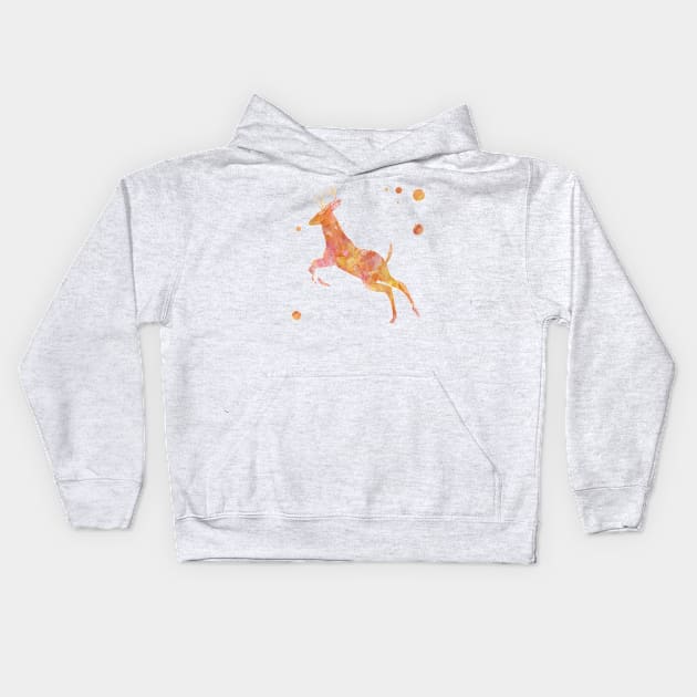 Running Deer Watercolor Painting Kids Hoodie by Miao Miao Design